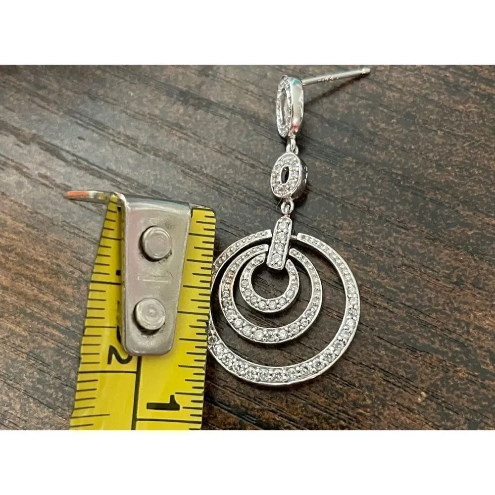 Sterling 925 white topaz triple ring dangling earrings